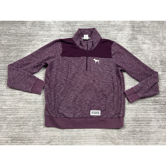 PINK Victorias Secret Sweater Womens Large Purple 1/4 Zip Long Sleeve Pullover - Picture 1 of 15